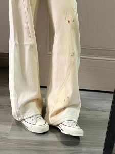 Quần Jeans Ống Thẳng Màu Sắc Graffiti Cạp Cao Quần Ống Rộng Ôm Dáng Màu Khô Giòn Cho Nữ Quần Dài Thường Ngày Mùa Xuân 2024