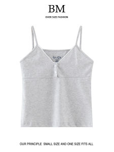 เสื้อกั๊กผู้หญิงแขนกุดสไตล์อเมริกัน BM Fashion ทรงเข้ารูป ผ้าฝ้าย สีพื้น ฤดูร้อน 2024 สำหรับผู้หญิงวัย 18-24 ปี