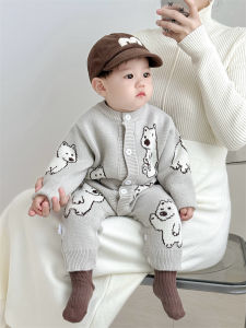 Adorable Cartoon Little Dog Knitted Long Sleeve Onesie for Babies And Toddlers Spring Autumn Wearable for Boys And Girls