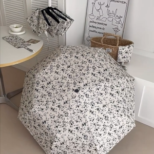 Floral Folding Umbrella for Women Auto & Manual Open Close Option UV Protection Sun Umbrella Rain & Shade Dual Use Portable Lightweight Aesthetic Vintage Black White Floral Parasol