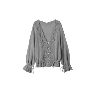 YUEZHONGWEI | French Style V-neck Lace-up Gray Womens Sweater