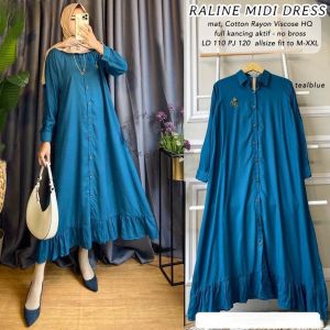 Gamis Wanita Dewasa Simpel Viral Midi Dress Import Baju RALINE MIDI DRES KATUN RAYON BUSUI LD 110 CM