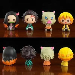 Bandai | 4Pcs / Set Q Version Demon Slayer Sitting Ghost Doll 4cm Tanjiro Nidouzi Inosuke Zenizu Figure Action Figure Movie Model Toys **