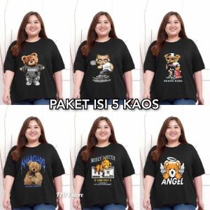 KAOS JUMBO WANITA MOTIF BONEKA HITAM ISI 5 PCS / ATASAN DEWASA