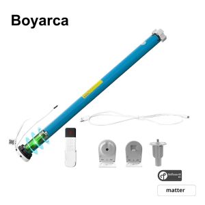 Boyarca Matter Over Thread แบตเตอรี่สมาร์ท Roller Shade ผ้าม่านมอเตอร์สําหรับ 37 38 มม.หลอด Homekit Alexa Google Home Smartthings App