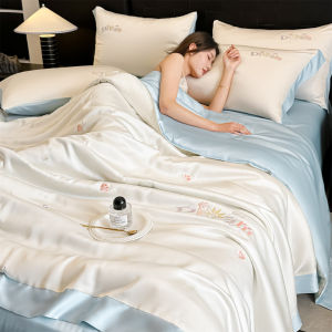 MANSHIAN | Summer Washable Ice Silk Smooth Bedding 4PC Set Light Weight