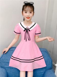 Công Chúa Mùa Hè Đầm Dành Cho Bé Gái 2024 Phong Cách Mới Cotton Vải Bông Vải Chân Váy Chữ A Tay Ngắn Màu Nguyên Chất Cấp Độ An Ninh Cấp B