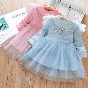 Gaun Putri Lengan Panjang Tulle Anak Perempuan 2-6 Tahun Gaun Kasual Payet Musim Dingin Gaun Hadiah Ulang Tahun Tutu
