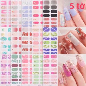 5 Tấm Dán Móng Tay Màu Dopamine 80 Mẫu Không Cần Nướng 3D Foil/Dải Dán Móng Tay Full-Cover Bền Màu Mùa Hè