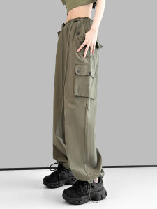 Trendy Casual Workwear Pants Womens Loose Fit Drawstring Spring Summer Hot Girl High Waist Cuffed Wide Leg Pants