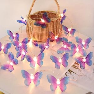 1pc 10/20 LED Blue Purple Butterfly Fairy Lights Indoor Hanging Decorative Lamp Battery Powered For Home Party Festival Decor