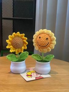 Hand Woven Artificial Flowers Sunflowers Crochet Knitted Desktop Ornament Decor Simulation Flower
