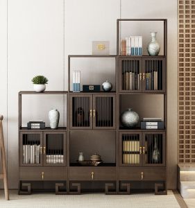 Rustic Chinese Style Tea Leaf Display Cabinet Office Wood Simple Storage Cabinet Multi-tiered Tea Set Storage Rack Artistic Frame Structure