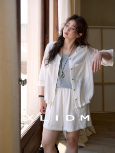 Large Size Summer Breathable Linen V-Neck Top & A-Line Shorts Outfit