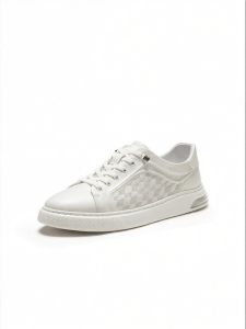 Belle | Leather Checkered Embossed White Shoes Male