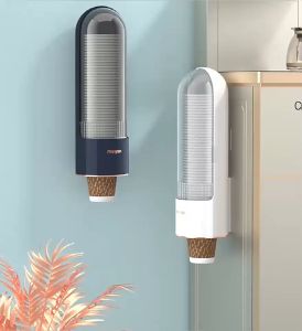 ที่วางแก้ว ที่วางแก้วกระดาษพลาสติก กล่องบรรจุแก้วกระดาษ พร้อมฝาปิด กระบอกใส่ถ้วยกระดาษ แก้วกระดาษ มี 2 สี ประหยัดพื้นที่