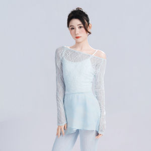 daydance | Women Girls Dance Tops Lace Blouse Long Sleeve Gauze One-shoulder Dance Tops 3D Patterns Classical Ballet Tops Yoga Shirts