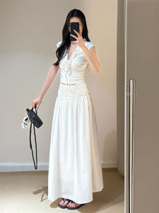 SENWA | French Style V-Neck Long Dress Waist Cinching