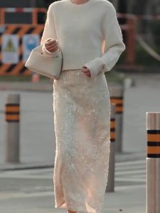 White Velvet A-Line Skirt Womens Summer Thickened New Chinese Style High-End Sensation Age-Defying Trendy High Waist Skirt