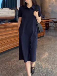 Large Size Straight Dress Polo Collar Casual Styling T-Shirt Dress