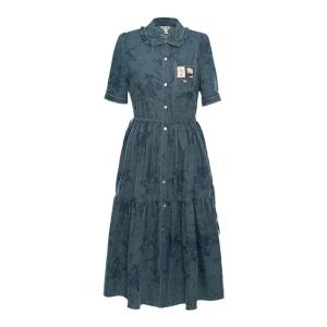 Blue Rose Original French Print Shirt Denim Dress Commute Casual Long Dress Dark Pattern Print Womens Fashion Spring Summer Dress