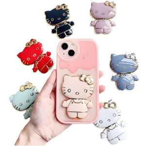 น่ารักเฮลโลคิตตี้กระจกแต่งหน้ามีกาวในตัวที่ตั้งโทรศัพท์บนโต๊ะหมุนและพับได้ที่วางโทรศัพท์ตุ๊กตาการ์ตูนน่ารัก Keai