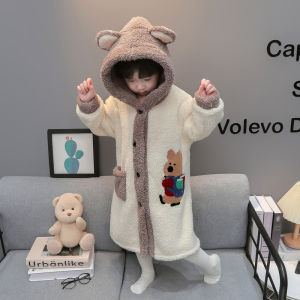 Bộ Đồ Ngủ Trẻ Em Bằng Vải Nỉ Coral Dày Dặn Có Mũ Trùm Đầu Cho Bé Trai Quần Áo Mặc Nhà Mùa Đông Ấm Áp Chống Tĩnh Điện
