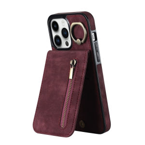 szhaiyu | Leather Zipper Cards Holder Wallet Phone Case For iPhone 18 17 16 15 14 13 Pro Max Plus 17 Air 16E Ring Holder Kickstand Cover