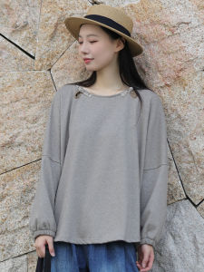 New Chinese Style Womens Loose Fit Sweatshirt Artistic Lazy Fashion Retro Design Versatile Cotton T-Shirt for Autumn