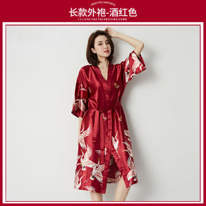 Wedding Robe Long Size Large Womens Style New Bride Sister Costume Maids of Honor Luxury Red Color Crane Sleepwear Bathrobe