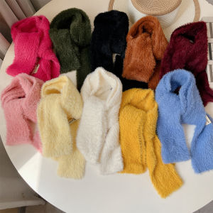 Korean Style Long Narrow Knitted Scarf Plush Fur Warm Versatile Womens Fox Fur Simulation Scarf Neck Warmer Autumn Winter