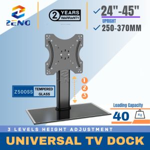 Zeno Z500SS 24"-45" Universal TV Stand Table Top Tempered Glass Height Adjustable LED TV Mount Stand with VESA 200x200mm Holds up to 40kg