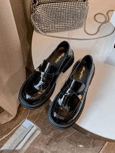Fall Womens Thick Bottom Loafers Shoes Black British Style Single Shoes Large Size 41 to 43 Fashionable Flat Heel round Toe