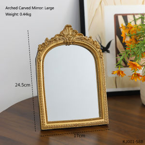 Vintage Arched Carved Mirror Luxurious Desktop Makeup Mirror Home Bedroom Decoration Gift