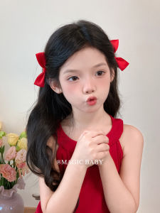 French Chic 3D Polka Dot Red Bow Headwear Baby Hair Clip Festive Simple Girls Hairband Headwear Sweet Style Cardboard Pack