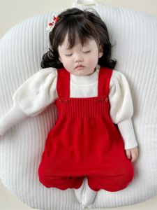 ชุดเอี๊ยมเด็กทารกเสื้อถักฤดูใบไม้ร่วงและฤดูหนาวชุดปีนเขาเสื้อผ้าสไตล์ตะวันตกสุดๆสำหรับทารกชายและหญิงชุดบอดี้สูทครบเดือนสำหรับอายุครบปี