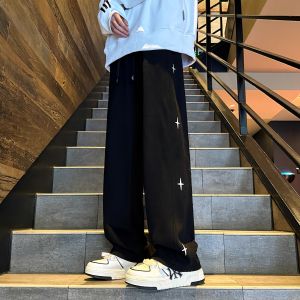 Black Large Size Sports Pants Womens Autumn Winter Loose Straight Leg Sweatpants High Waist Slim Wide Leg Casual Pants