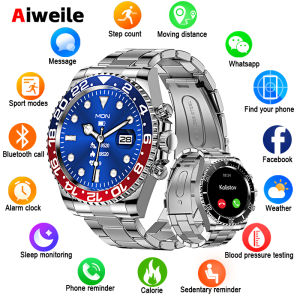 High-end luxury Smart Watch Man Miltary Smartwatch AW12 Android IOS Steel Connected Replica Calculator Alarm Clock Bluetooth