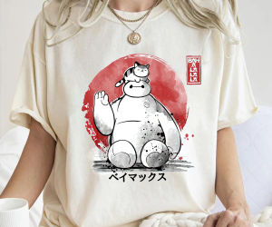 Disney Big Hero 6 Hello Im Baymax Japanese Vintage Style Cotton T-shirt Disney Land Family Vacation tee Summer Womens Top