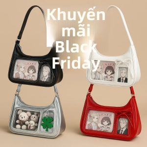 Y2K Harajuku Túi Đeo Vai Nữ Hàn Quốc Trong Suốt Ita Túi Preppy Đeo Túi Đi Học Nữ Nhật Bản Thiết Kế Da PU