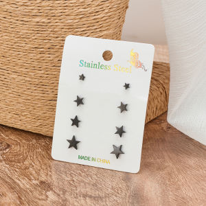 Five Pointed Star Stainless Steel Earring Combination Gold Silver Black Three Color Mini Geometric Star Earrings Jewelry Gift
