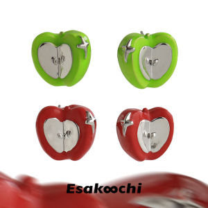 Esakoochi Sweet Apple Stud Earrings ~ Original Design Red and Green Apple Earrings Playful Cute Earrings
