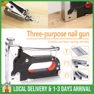 【Ready Stock】3 In 1 Multitool Nail Staple Gun Stapling Machine Hand Stapler Nail Tacker Gun For Fastening Furniture Frame Paper Woodwork Window Staples with Free 3000 Nails and Staple Remover