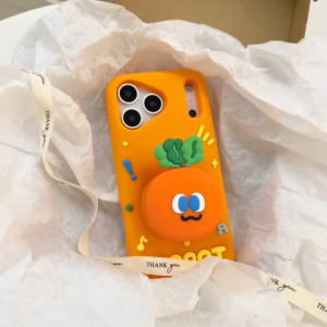 3D telescopic stand cartoon radish silicone phone case for iPhone 13 14 15 16 17 Pro Max casing Soft silicone protective cover for iPhone17Promax case