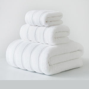 ชุดผ้าขนหนูสีขาว 3 ชิ้น ผ้าขนหนูผ้าฝ้ายแท้สำหรับมือ+หน้า+อาบน้ำ สำหรับใช้ในบ้าน โรงแรม ห้องน้ำ ผ้าเช็ดตัวเนื้อนุ่ม ซึมซับได้ดี