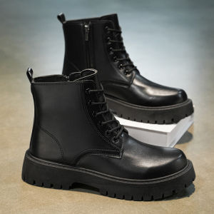 Mens High-Top Waterproof Motorcycle Boots Autumn Chelsea Outdoor Workwear Shoes Martin Boots round Toe Leather Casual Shoes