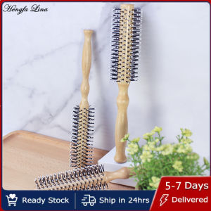Hengfa Lina Mini Round Nylon Hairbrush Curly Hair Styling Comb Rolling Comb Round Brush for Thin or Short Hair Men with Wooden Handle