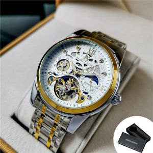 T-WINNER | AOKULASIC Business Tourbillon Skeleton Automatic Mechanical Watch for Men Fashion Moon Phase Mens Watches Top Brand Luxury Clock