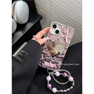 Ốp Lưng iPhone 16 Mạ Điện Có Gương Trang Điểm Dây Đeo Cổ Tay Bảo Vệ Cao Cấp Cho Apple 14 pro Max 13 pro 12 Chống Rơi