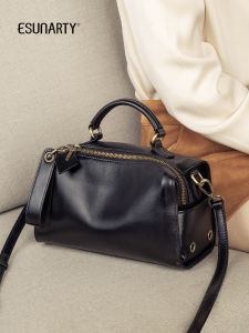 Leather Crossbody Bag Womens 2026 New Style Commuter Handbag Small Boston Pillow Bag Soft Zipper Closure Dual Shoulder Strap